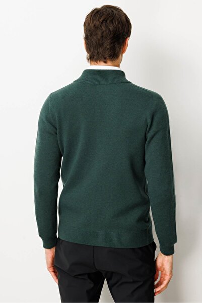 Desen Triko Men's Mock Neck Basic Wool Knitwear Coat Green