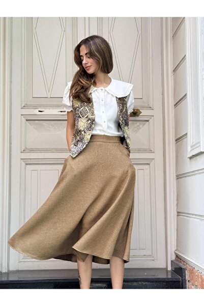 Retrobird Valerie Winter Flared Μακριά Φούστα Γυναικεία Ανοιχτό Καφέ