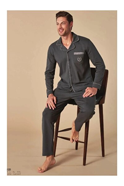 Feyza Men's Long Sleeve Pocket Detail Buttoned Pajama Set