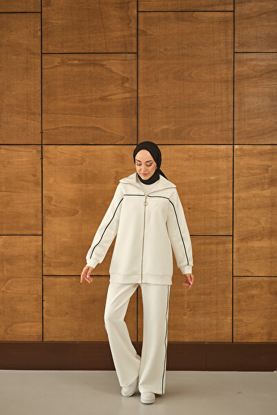 LOCCO Women's Robe Piped Sets White