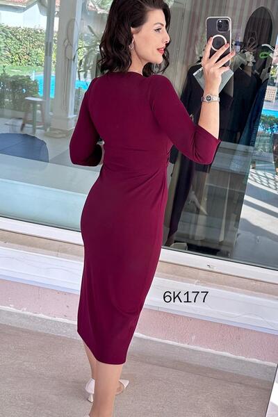 İnce Topuk Double-Breasted Collar Buckle Viscose Dress 6K177