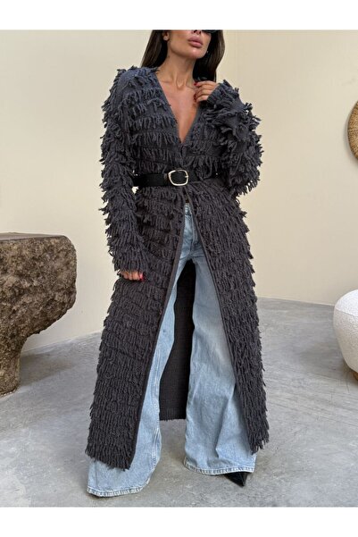 LE CARAMBOLE Women's Anthracite Tassel Detailed Long Cardigan