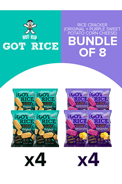 Hot- Kid هوت كيد، مقرمشات الأرز، نكهة أصلية 56 جم*4 + جبن مركز 56 جم*4