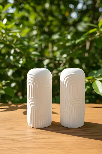 ZURİ DESİGN Bohem Desenli Beton Vazo 2’li Set – Dekoratif Modern Tasarım