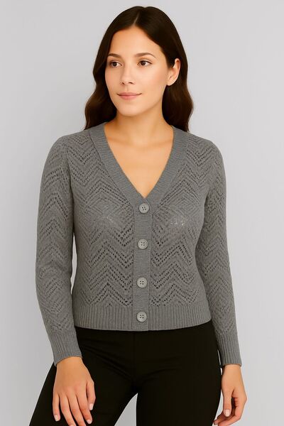 HİRA LİFE FASHİON سترة نسائية من Efsa مخططة بياقة على شكل حرف V وأزرار أمامية...