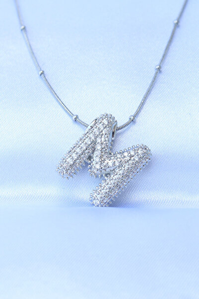 Skygo 316L Çelik Zincirli Zirkon Taşlı M Harfli Gümüş Renk Bubble Kolye - TJ-BKO8727