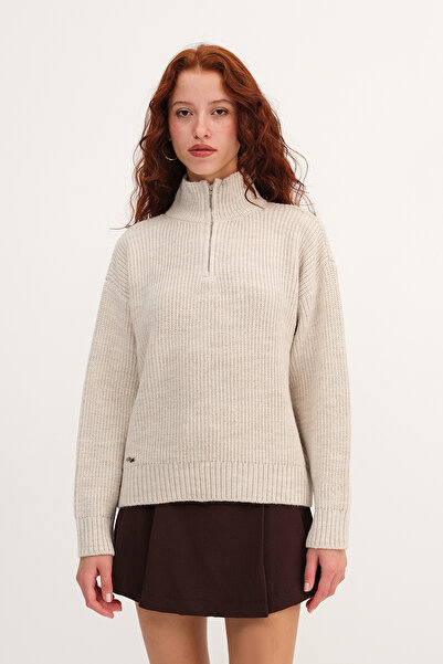 Addax Yakası Fermuarlı Triko Kazak K3474