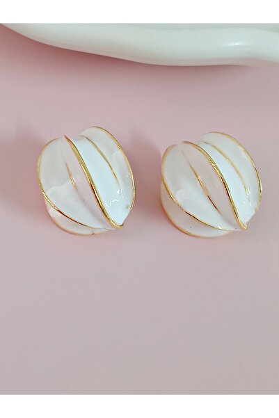 mos&more White Enamel Ball Women's Earrings