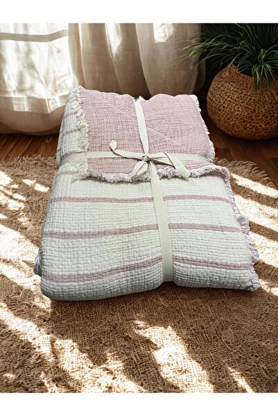 TekStilize Muslin 7 Layer Striped Single Bedspread 180X260 (100% Cotton)