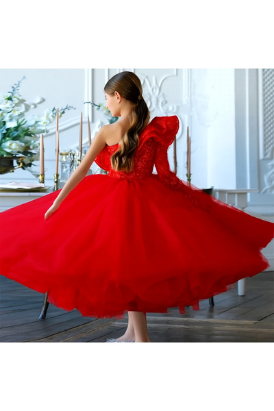 LILYMOON Kırmızı Prenses Abiye Elbise Kız Çocuk İçin – Doğum Günü ve Özel Gün Elbisesi