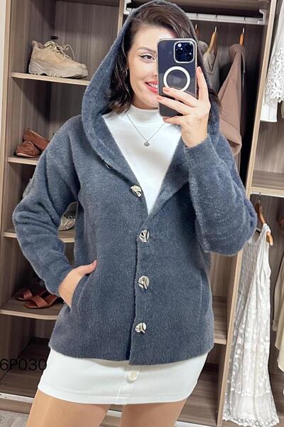 İnce Topuk Prive Seri Kapşonlu Sakallı Triko Hırka 6p030