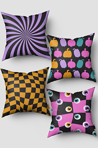 EsnafAli Set de 4 huse de pernă cu tematică Halloween, violet, negru