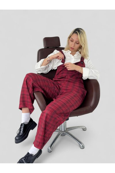 Retrobird Design Long Jumpsuit Salopet Women's Cherry Colored