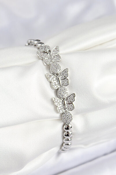 Skygo Brass Zircon Stone Butterfly Model Silver Color Women's Bracelet - Tj-Bb7542