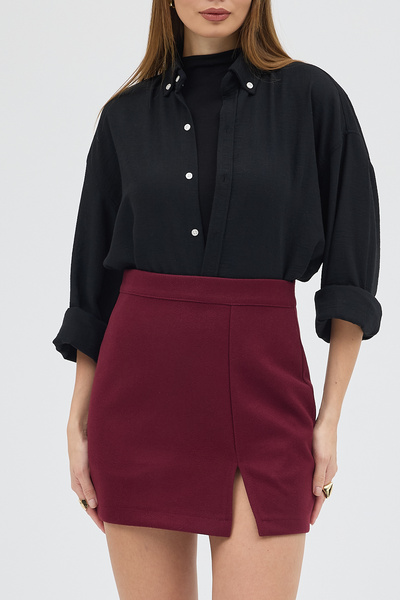 MODAMERSİ Fusta de damă Bordeaux cu fantă Kaşe