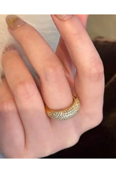 Vitastyle Altın Renk Sıralı Zirkon Taş Detaylı Ayarlanabilir Çelik Yüzük