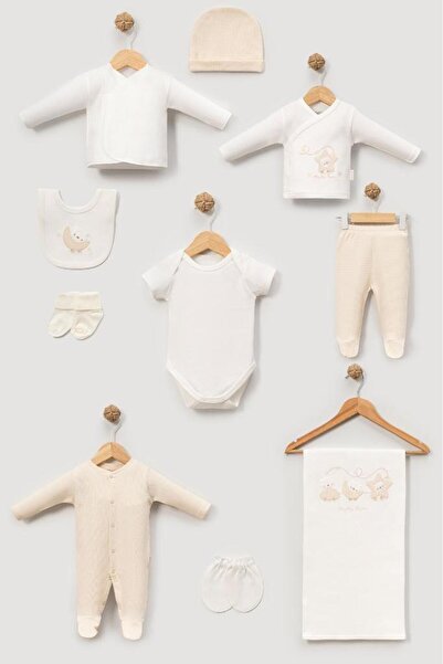 Bebitof 100% Cotton Cute Trendy Teddy Bear Patterned 10-Piece Boxed Newborn Hospital Release Bodysuit Set