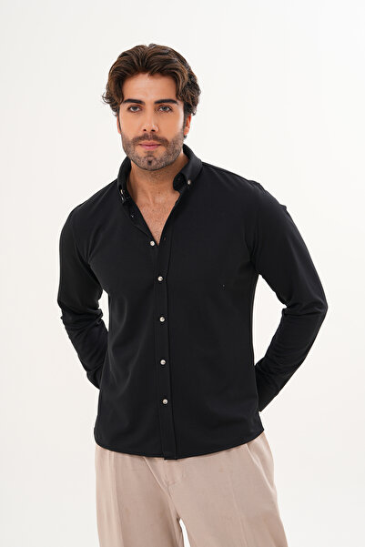 Catto Peak Мъжка риза с редовна кройка от еластична трикотажна материя с пчелна пита