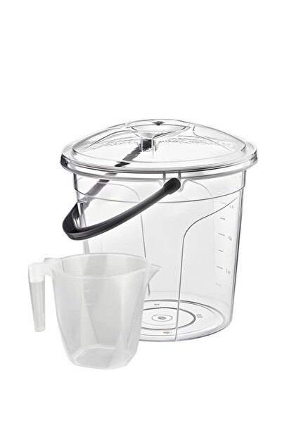 Flora 2’li Temizlik Kova Seti, Kapaklı Kulplu Plastik Su Kovası 5 litre + Maşrapa 1,5 litre Seti Şeffaf