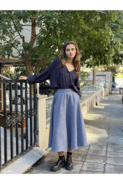 Retrobird Valerie Kışlık Kloş Uzun Etek Kadın Kül Mavi