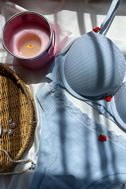 Lola Of Shine طقم حمالة صدر قطنية من Mayda باللون الأزرق