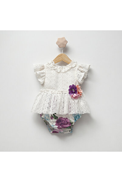 Cumino Lace Patterned Girl's Jumpsuit 3-6/6-9/9-12/12-18 Months