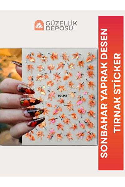 Güzellik Deposu Sonbahar Yaprak Desen Tırnak Sticker