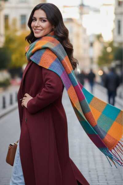 Mood Agenda Eșarfă în carouri premium pentru femei, eșarfă în carouri