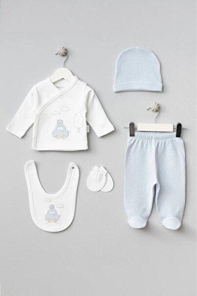 Bebitof 100% Cotton Cloudy Car Patterned 5-Piece Newborn Hospital Release Bodysuit Set Bbtf.Mv.20109