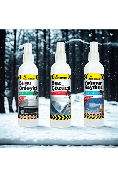 Automix Kışa Özel 3'ü 1 Arada Cam Spreyi – Buğu Önleyici, Buz Çözücü, Yağmur Kaydırıcı