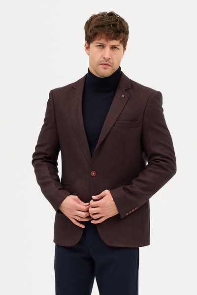 Frappoli Luduno Erkek Kahve Kalın Mono Yaka Slim Fit Casual Blazer Ceket