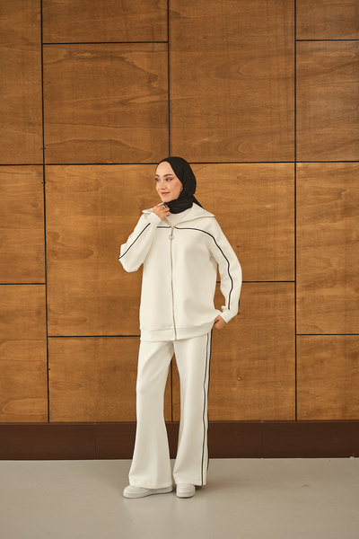 LOCCO Women's Robe Piped Sets White