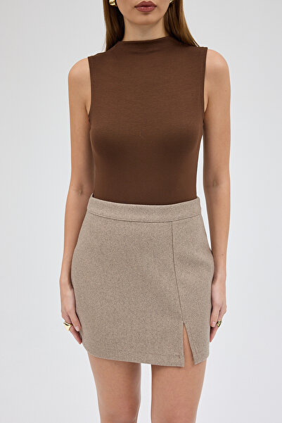 MODAMERSİ Women's Mink Slit Cashmere Skirt