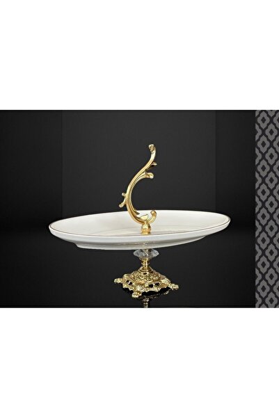 Efegil Bold Altın Yaldızlı 30x22cm Porselen Ayaklı Kayık Sunumluk Tutamaçlı