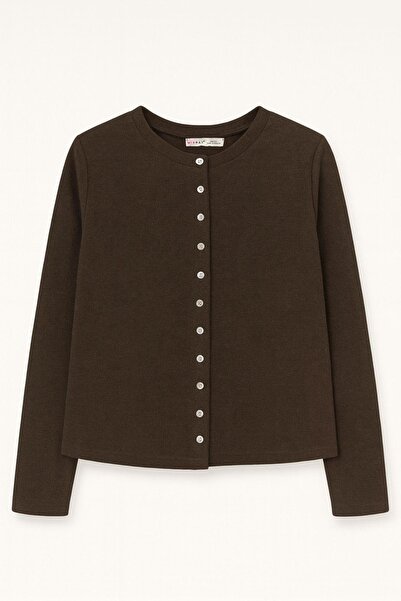 Mixray 4771 Γυναικεία πλεκτή ζακέτα Basic Σελανίκης καφέ