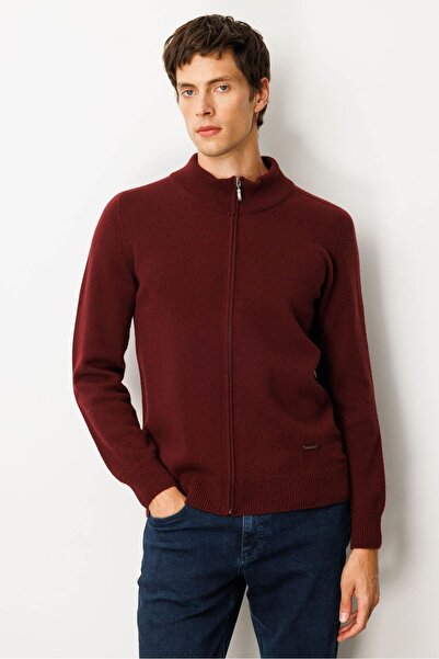 Desen Triko Men's Mock Neck Basic Wool Knitwear Coat Claret Red