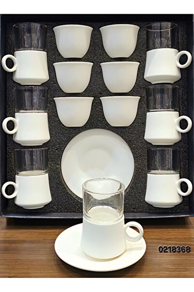 AL OSTORAH 18-piece elegant and perfect porcelain and glass tea and coffee cup set: 6 tea cups, 6 coffee cups, and 6 saucers