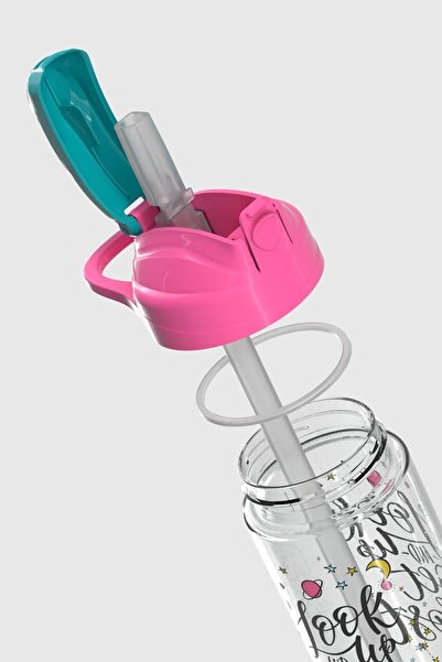 Renga Falcon Look up Patterned 500 ml Tritan Children's Water Bottle with Straw 912037 Fuchsia