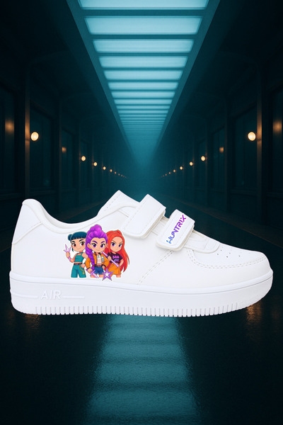 MECH BUTİK K-Pop Demon Hunters Hunterix cu imprimeu Pantofi sport pentru copii, cu velcro, alb-negru, cu potrivire confortabilă