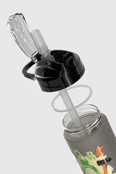 Renga Falcon Avocado Patterned 500 ml Matte Tritan Children's Water Bottle with Straw 912037 Black