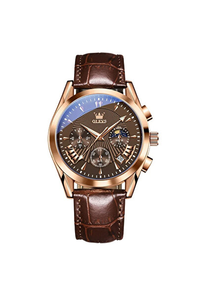 OLEVS Ανδρικό Ρολόι Χρονογράφος Ημερομηνία Χαλαζία Αναλογικό Δέρμα