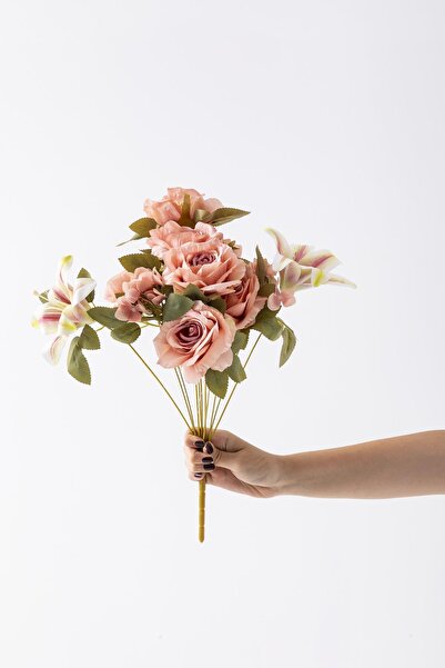 Güleç Yapay Çiçek Yapay Lilyum Gül Demeti 45 Cm 11 Dal Açık Pembe