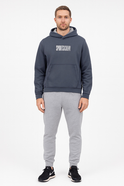 Cottonland Men's Academia Regular Fit Hooded Pocket Three Thread Without Shardon B Printed Cotton Sweatshirt Smoke