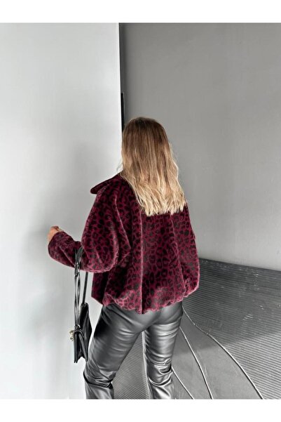 EGZOTİK ASORTİK Leopar Desenli Deve Tüyü Bomber Model Mont