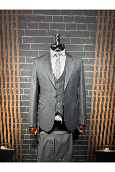 Dupont Filafil Kırlangıç Yaka Viscon Yelekli Takım Elbise