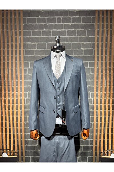 Dupont Filafil Kırlangıç Yaka Viscon Yelekli Takım Elbise