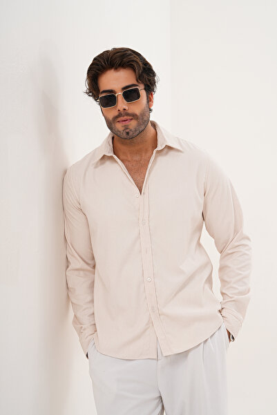 Catto Peak Shirt Men's Cotton Velvet Fabric Stretch Fabric Transitional Regular Shirt