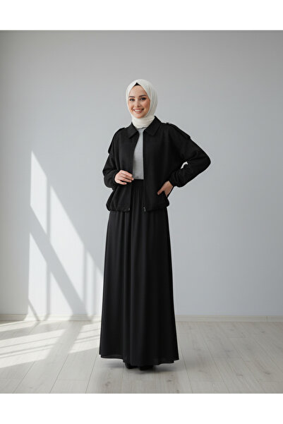 BENAHOLL Jachetă din piele intoarsa Dacey cu epolete pe umeri-BN4527 Negru