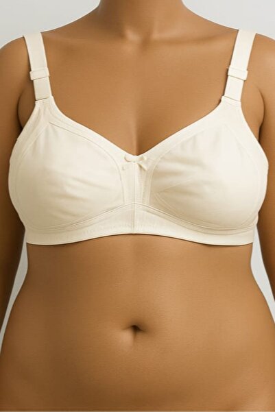 enmodaiçgiyim Ecru Large Size C Cup Stitch-Free Non-Wired Non-Padded Shaping / Sculpting Wide Strap Bra - No Trace