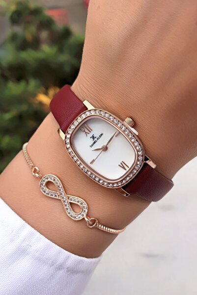 Daniel Klein ساعة يد نسائية أصلية من الجلد الناعم مع سوار هدية